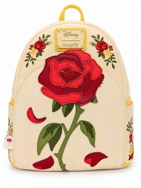New Loungefly Disney Beauty and The Beast Enchanted Rose Shimmer Backpack NWT